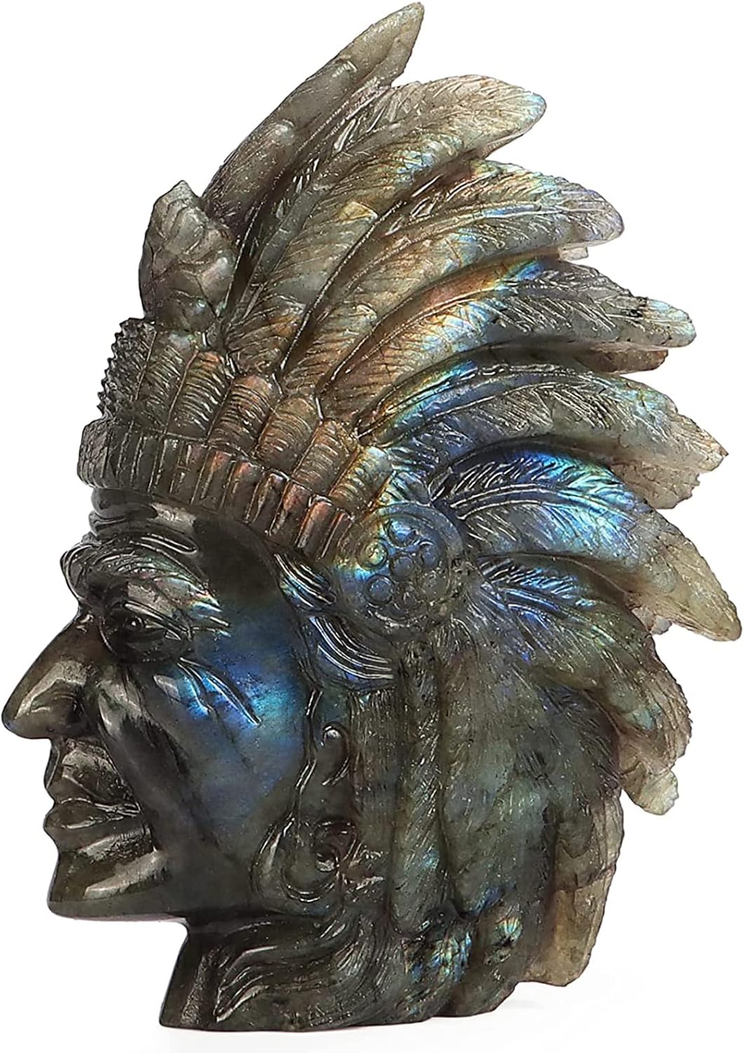 2.5 Crystal Indian Head Statue Rainbow Fluorite Figurines L3819
