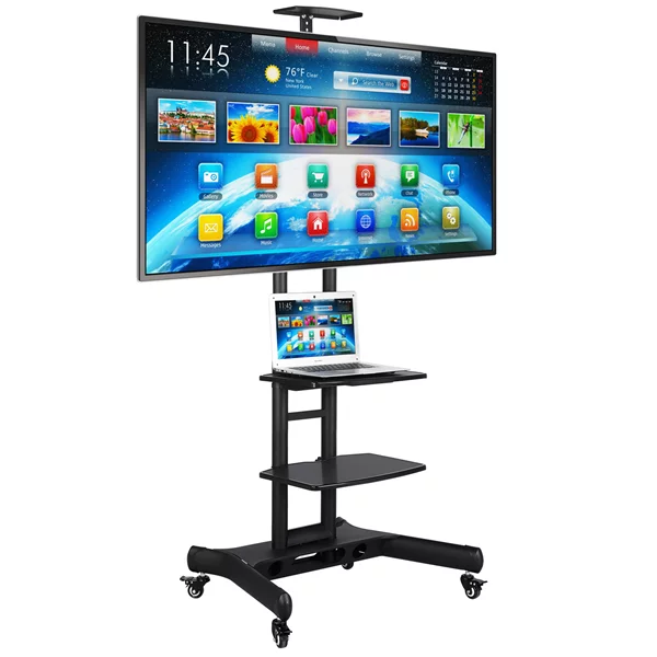 Adjustable 3 Tier Mobile TV Stand Cart Black W386