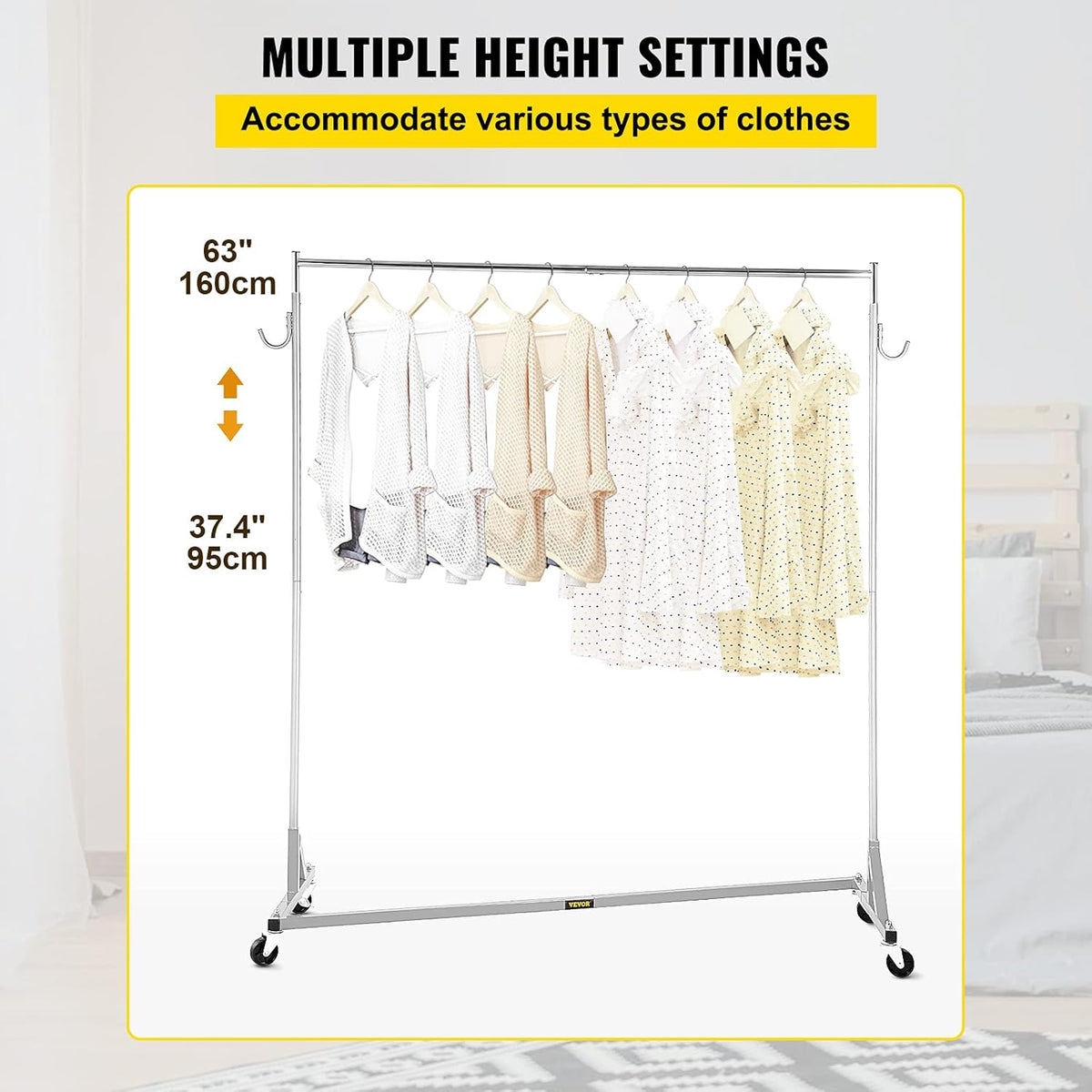Height Adjustable Rolling Steel Garment Rack N250945