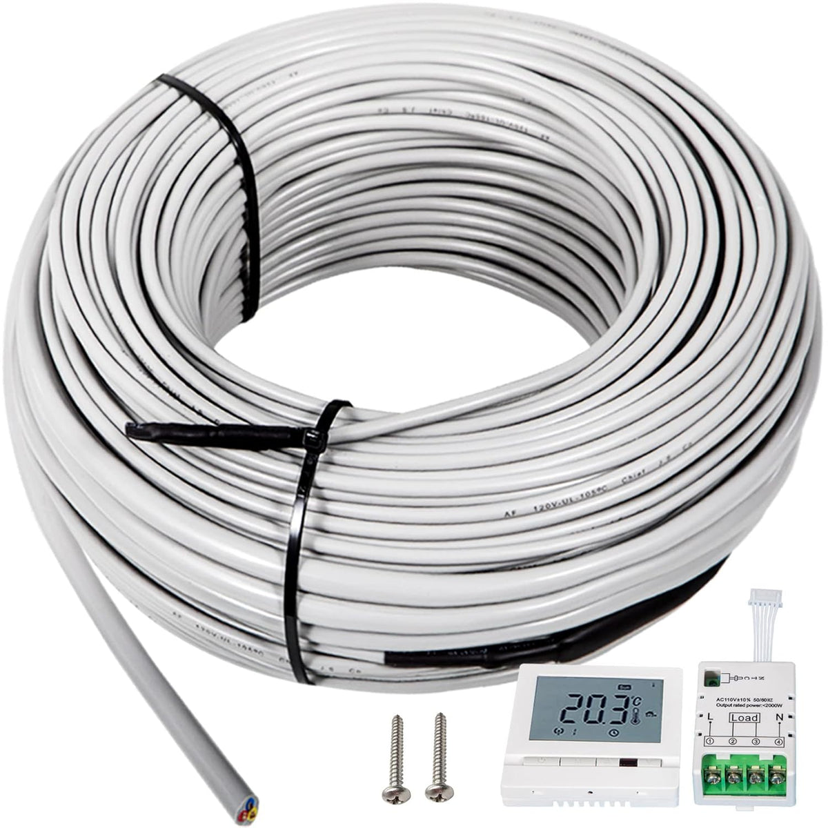 32 Square Feet Waterproof Insulated Floor Heating Cable with Temperature Control Panel H5494
