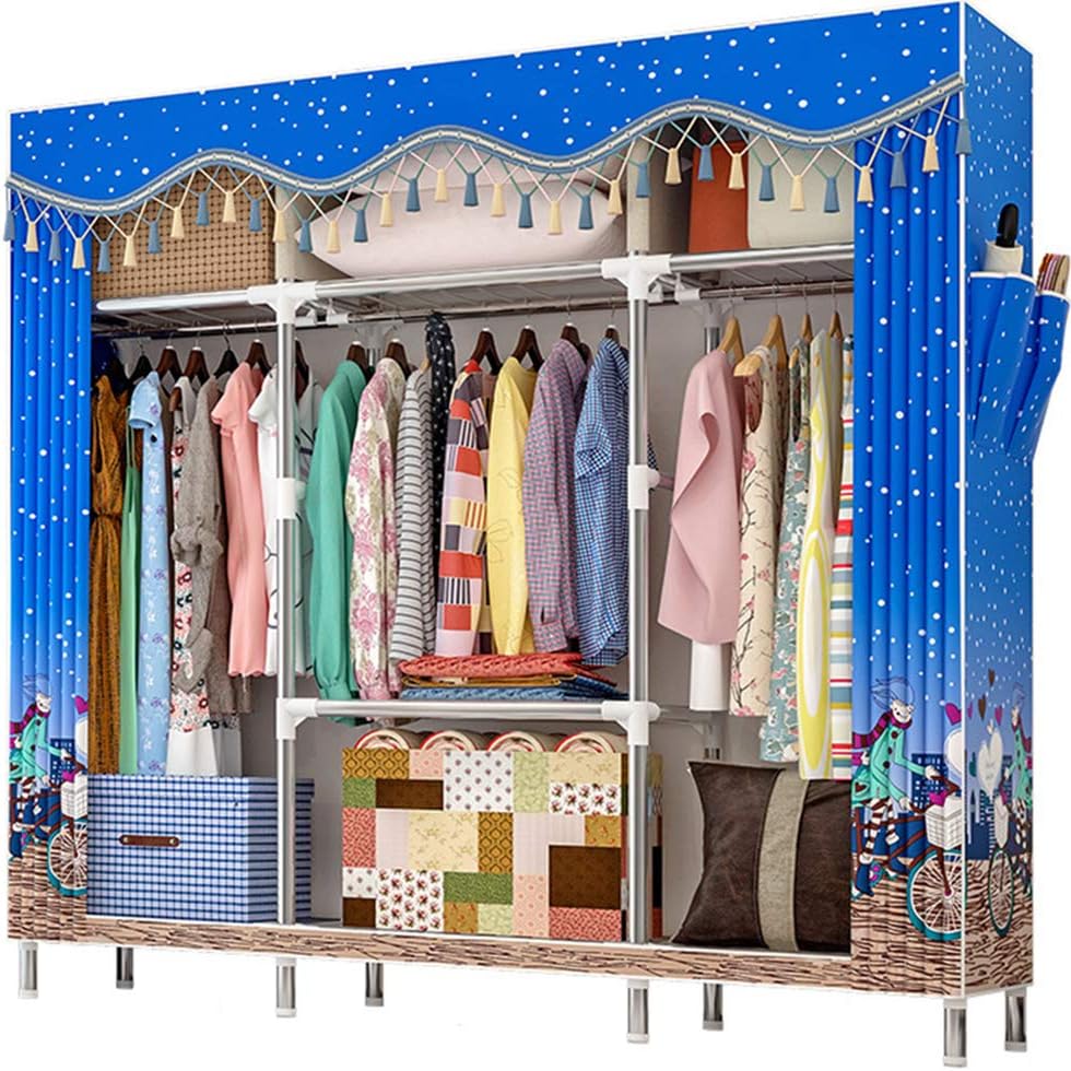 Extra Large Portable Wardrobe Storage Closet with Hang Rod and 2 Side Pockets Z37629