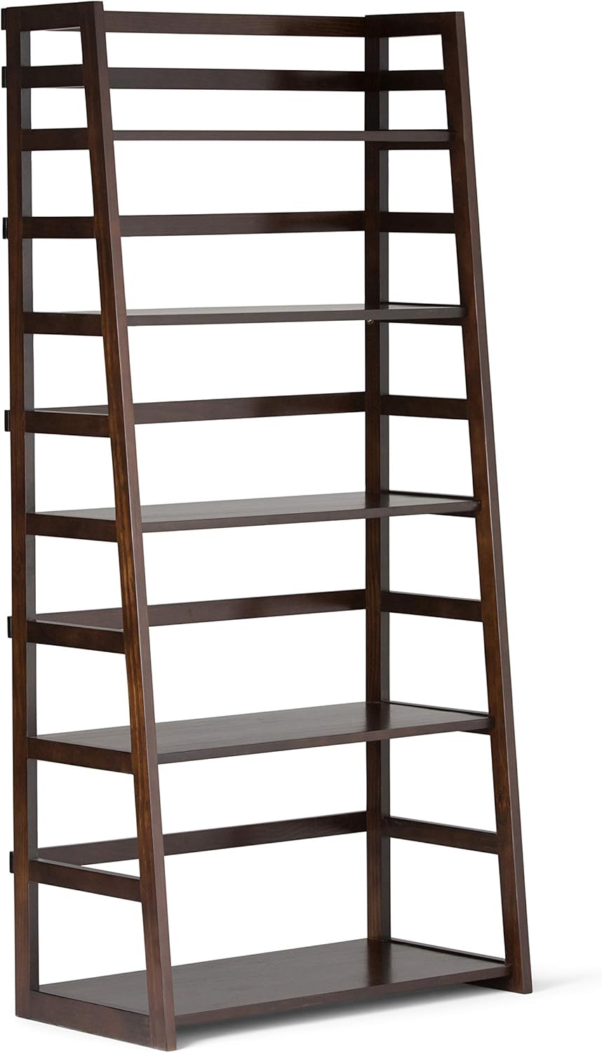 Black 5 Shelf Solid Wood Ladder Bookcase F563054