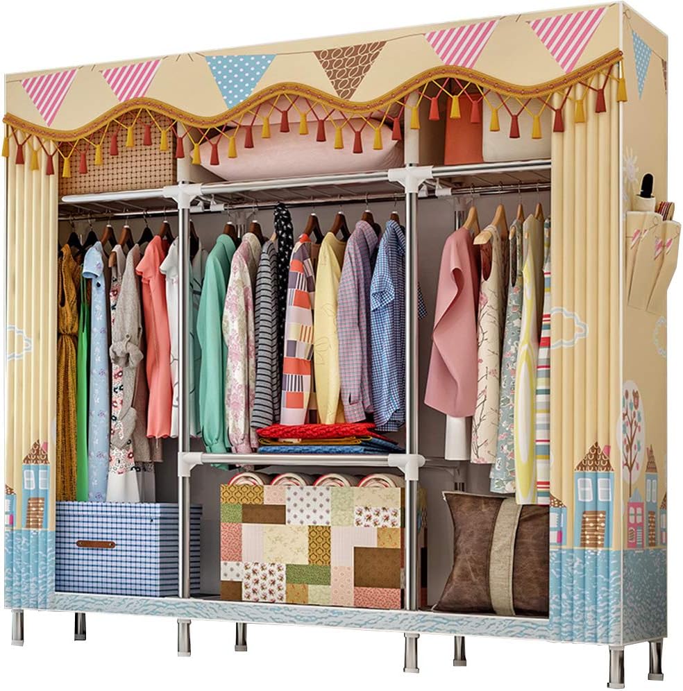 Extra Large Portable Wardrobe Storage Closet with Hang Rod and 2 Side Pockets Z37629