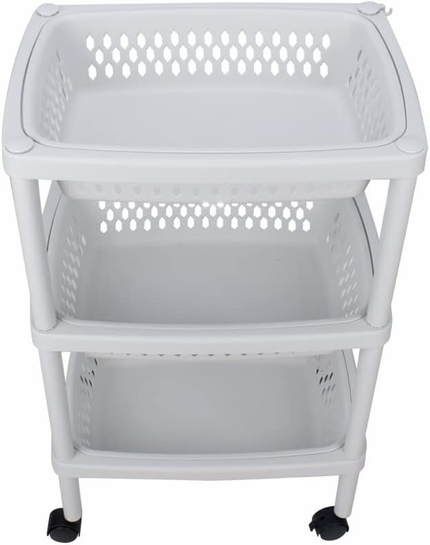 3 Layers Plastic Rolling Storage Cart with Wheels and Removable Baskets E518