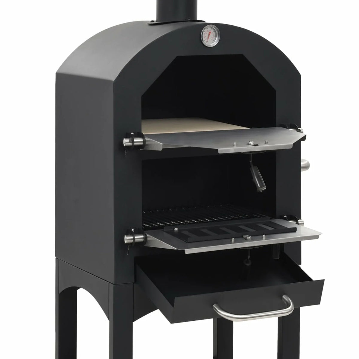 Charcoal Fired BBQ Grill Pizza Oven with Bottom Shelf and Fire Tray Wheeled Steel L152798