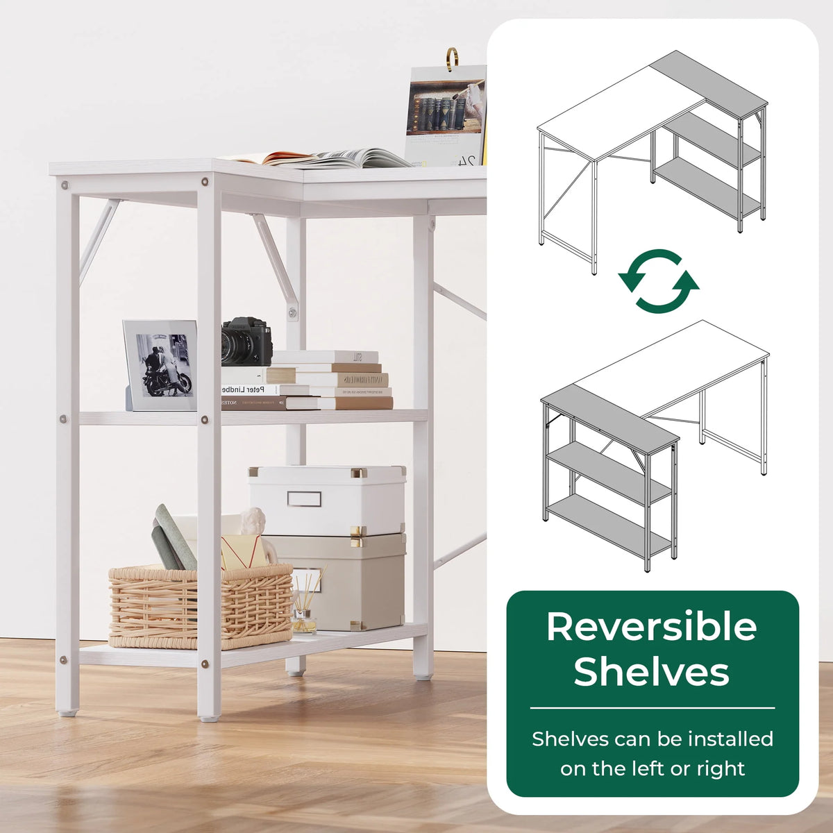 39 inch L-Shaped Desk with Reversible Storage Shelves Metal Frame U4295