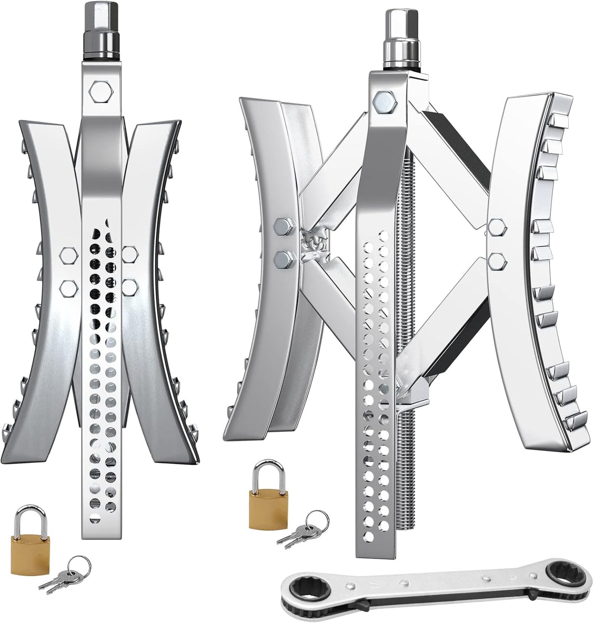 Metal Wheel Chock Stabilizer 2 Packs Silver Y186432