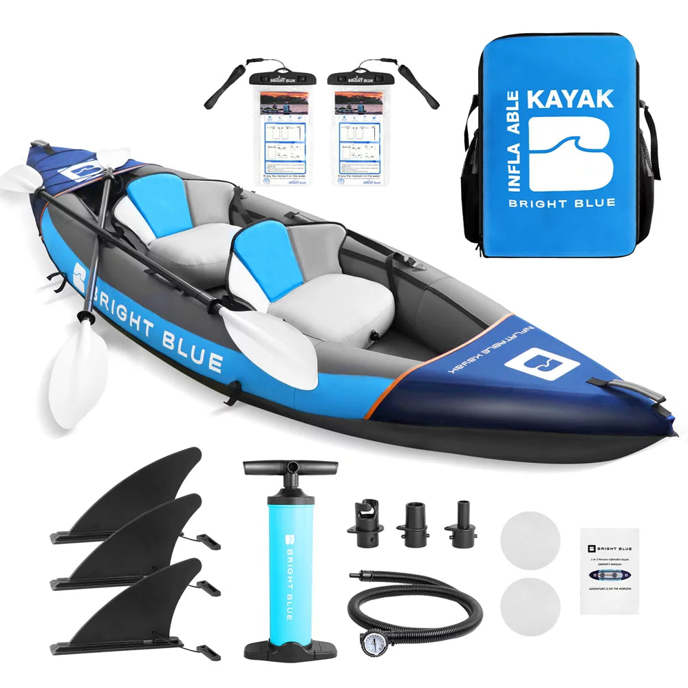 11ft 2 Person Inflatable Fishing Kayak Set with 2 Paddles Blue Y1852