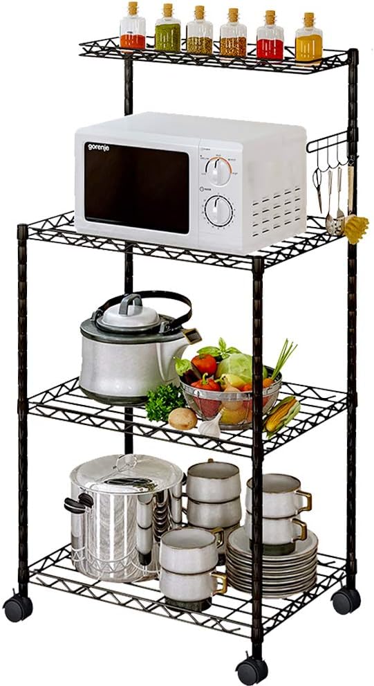 4-Tier Kitchen Baker’s Rack with Wire Mesh Shelves and Wheel Casters S9490