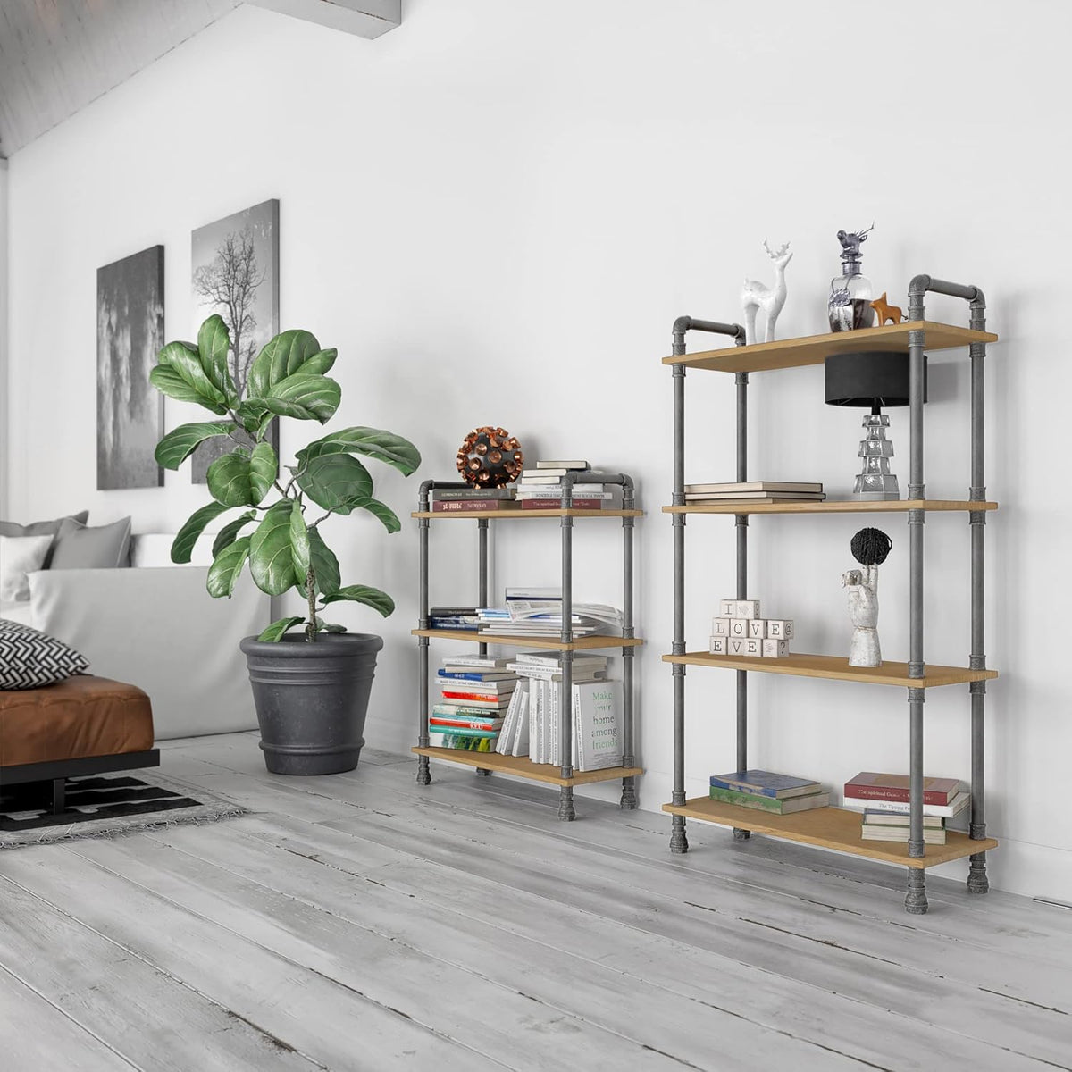 3-Tier Pine and Metal Bookshelf F860