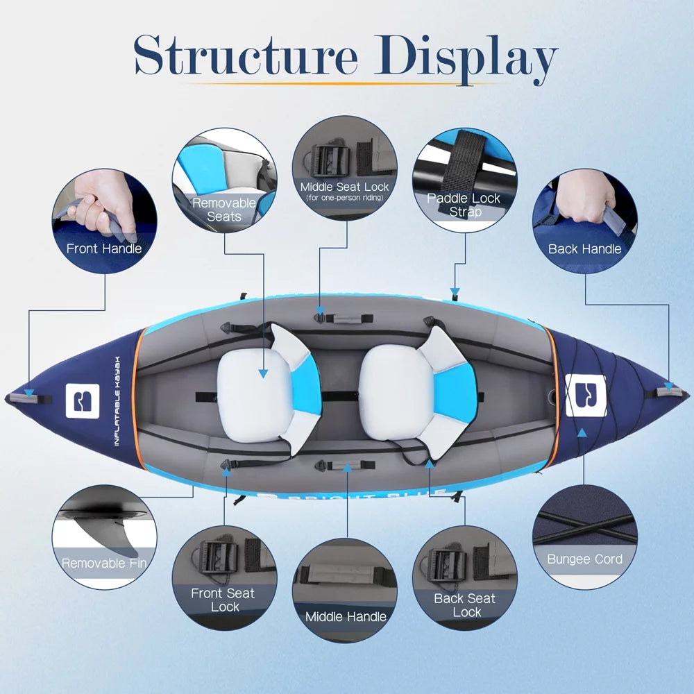 11ft 2 Person Inflatable Fishing Kayak Set with 2 Paddles Blue Y1852