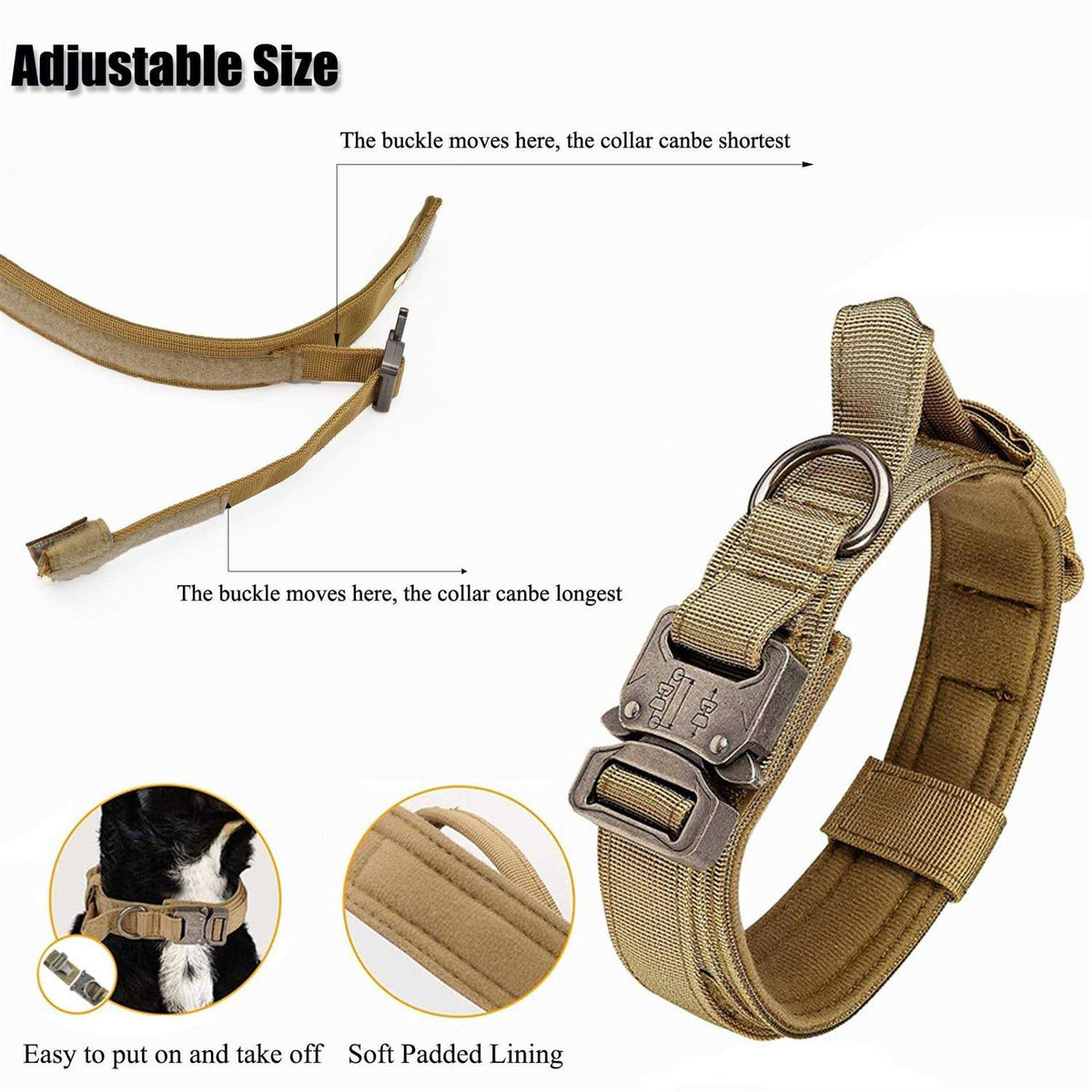 Adjustable Nylon Tactical Dog Collar with Control Handle W3688