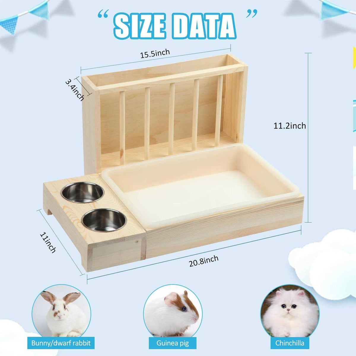 3 in 1 Rabbit Hay Feeder with Litter Box Wooden Hay Holder B73066