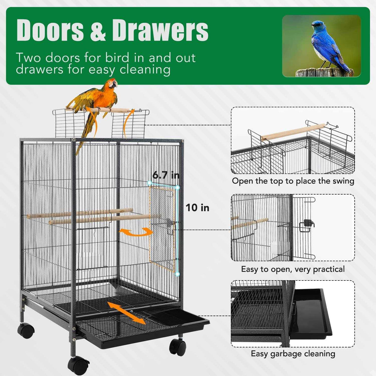 35-inch Wrought Iron Bird Cage with Rolling Stand B24176