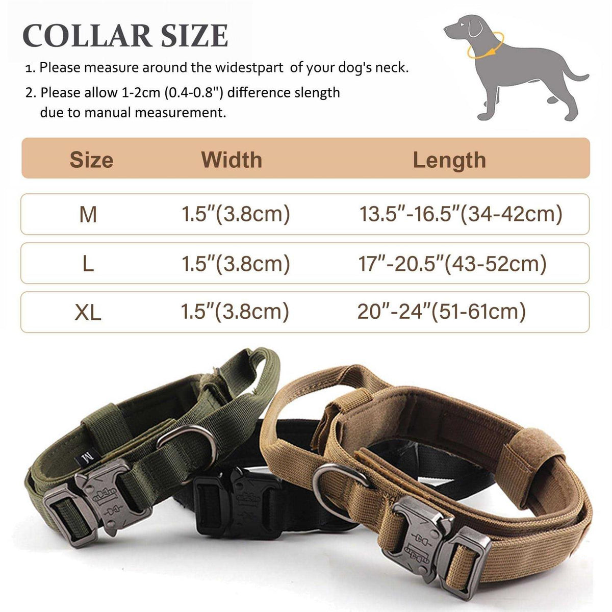 Adjustable Nylon Tactical Dog Collar with Control Handle W3688