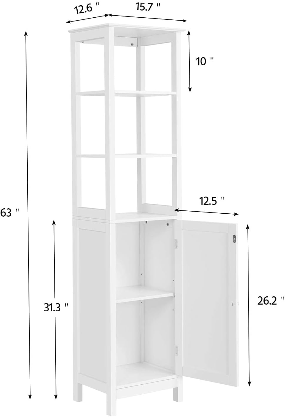 3 Tier Free Standing Wooden Bathroom Storage Cabinet with Adjustable Shelf, White G127920