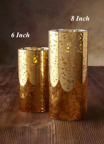 6x22 Gold Mercury Glass LED Pillar Candle with Timer I32817