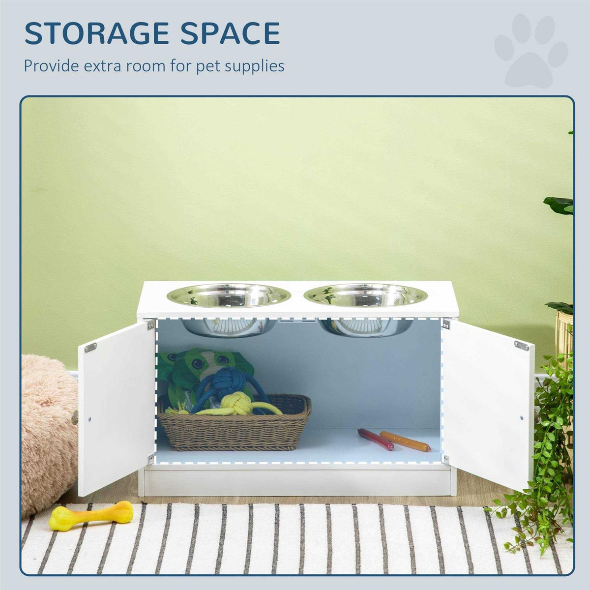 Large Elevated Dog Bowls with Storage Cabinet Y686