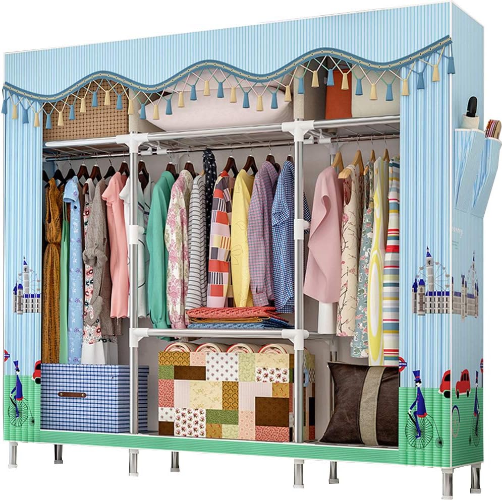 Extra Large Portable Wardrobe Storage Closet with Hang Rod and 2 Side Pockets Z37629