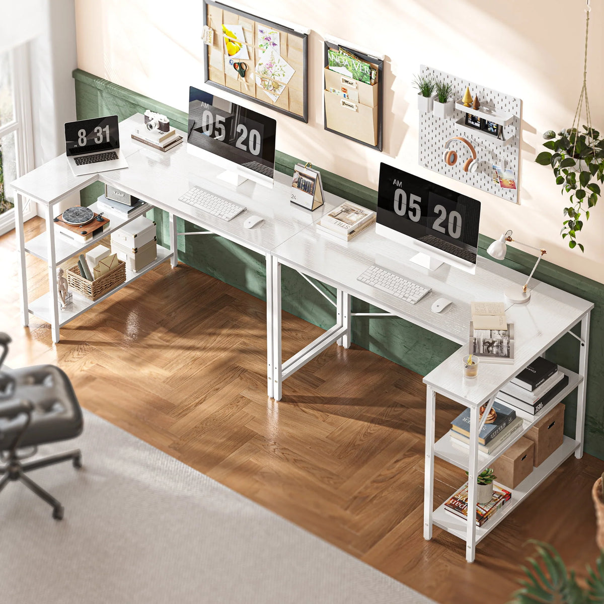 39 inch L-Shaped Desk with Reversible Storage Shelves Metal Frame U4295