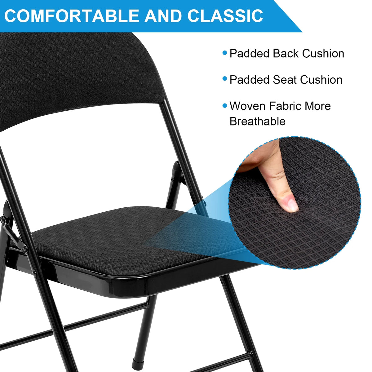 Black Fabric Padded Folding Chair 6 Pack M594