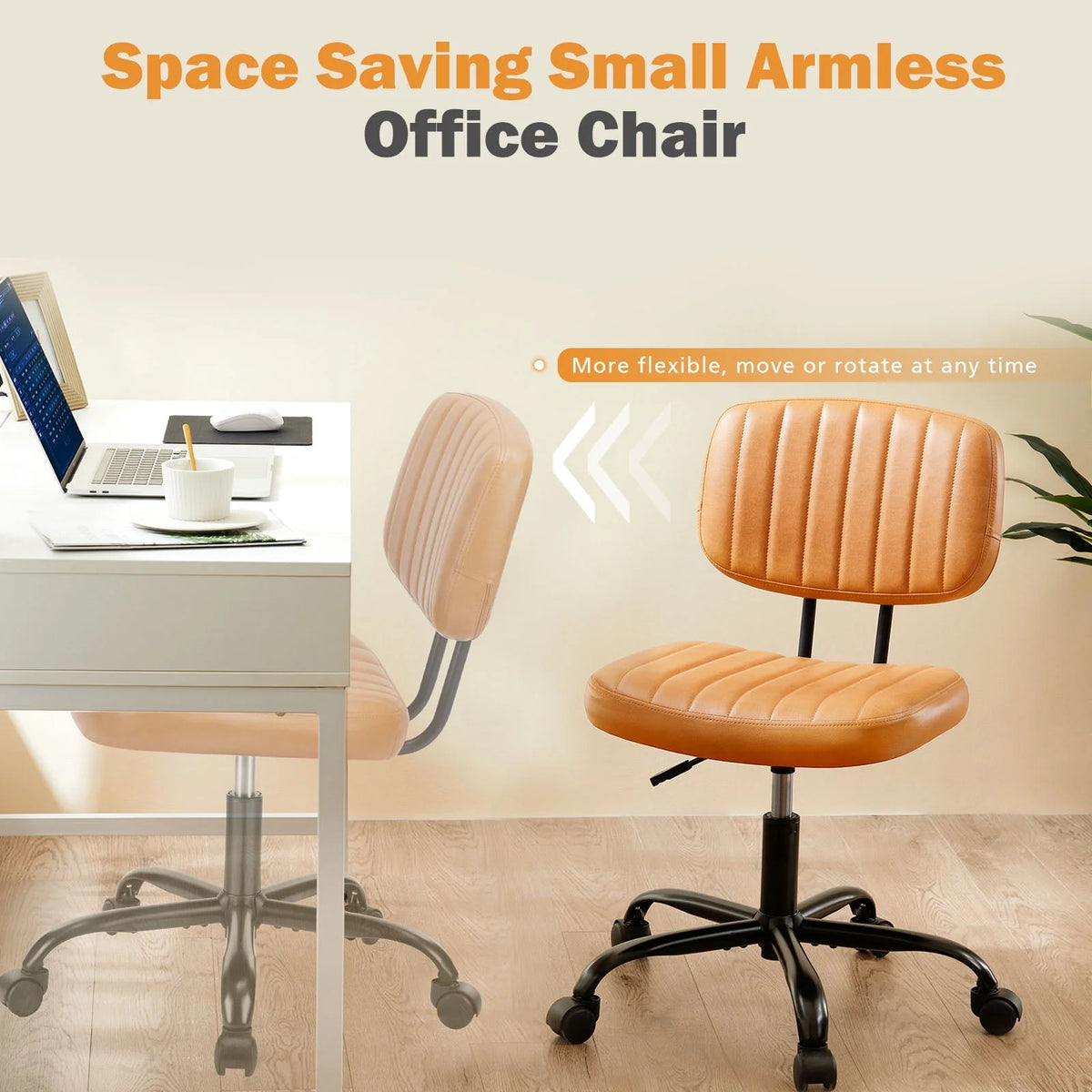 Armless Desk Chair with Wheels and Lumbar Support I59401