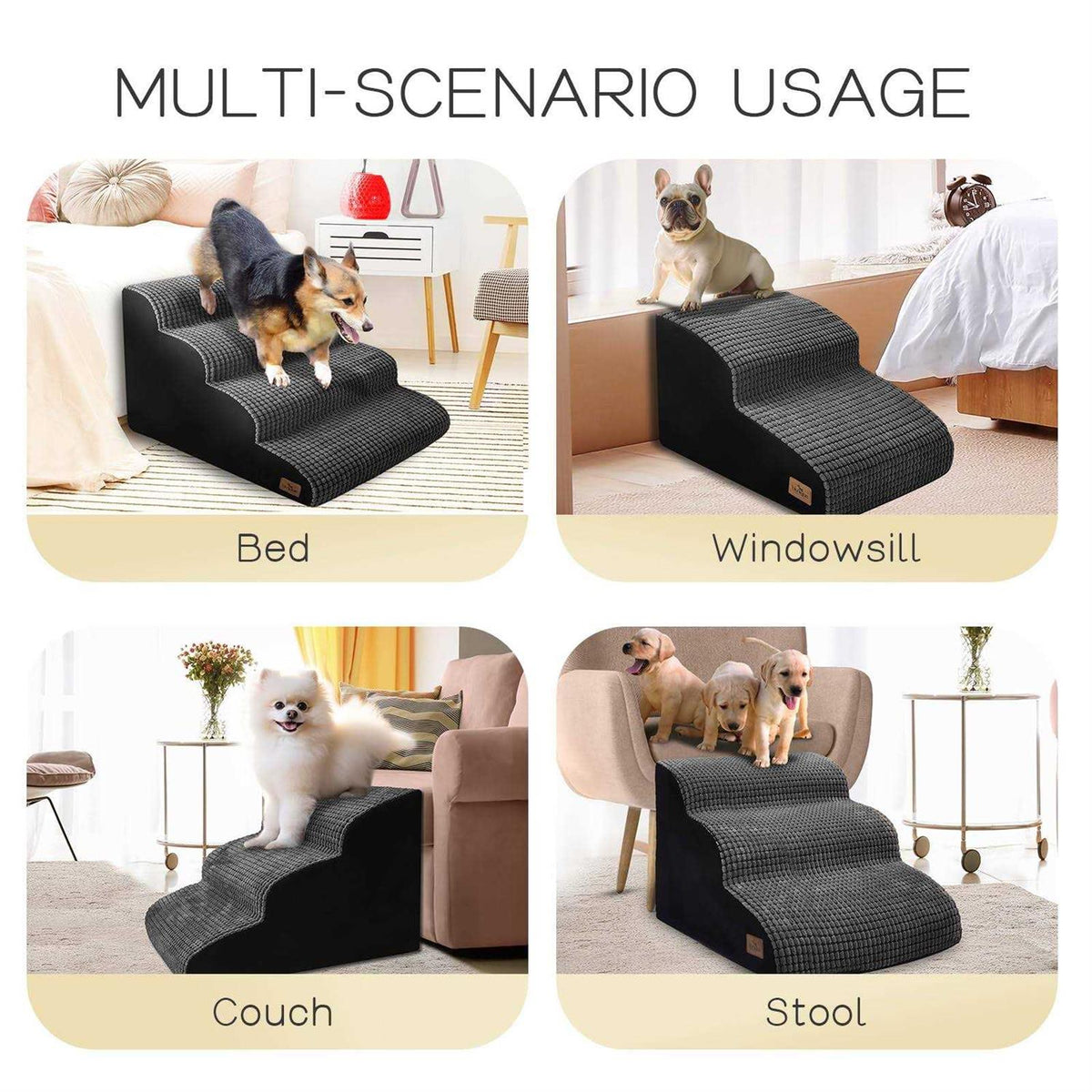 4-Step Corduroy Non-Slip High Density Foam Dog Steps H10245
