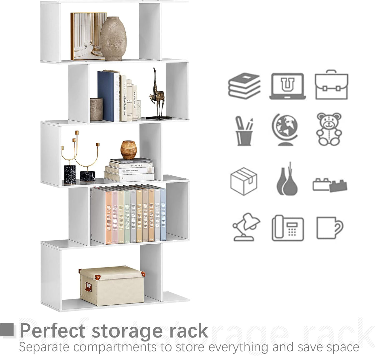 5-Tier White Geometric Bookshelf P285499