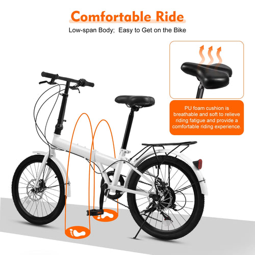 20-inch Wheels 7 Speed Folding Bike White F584