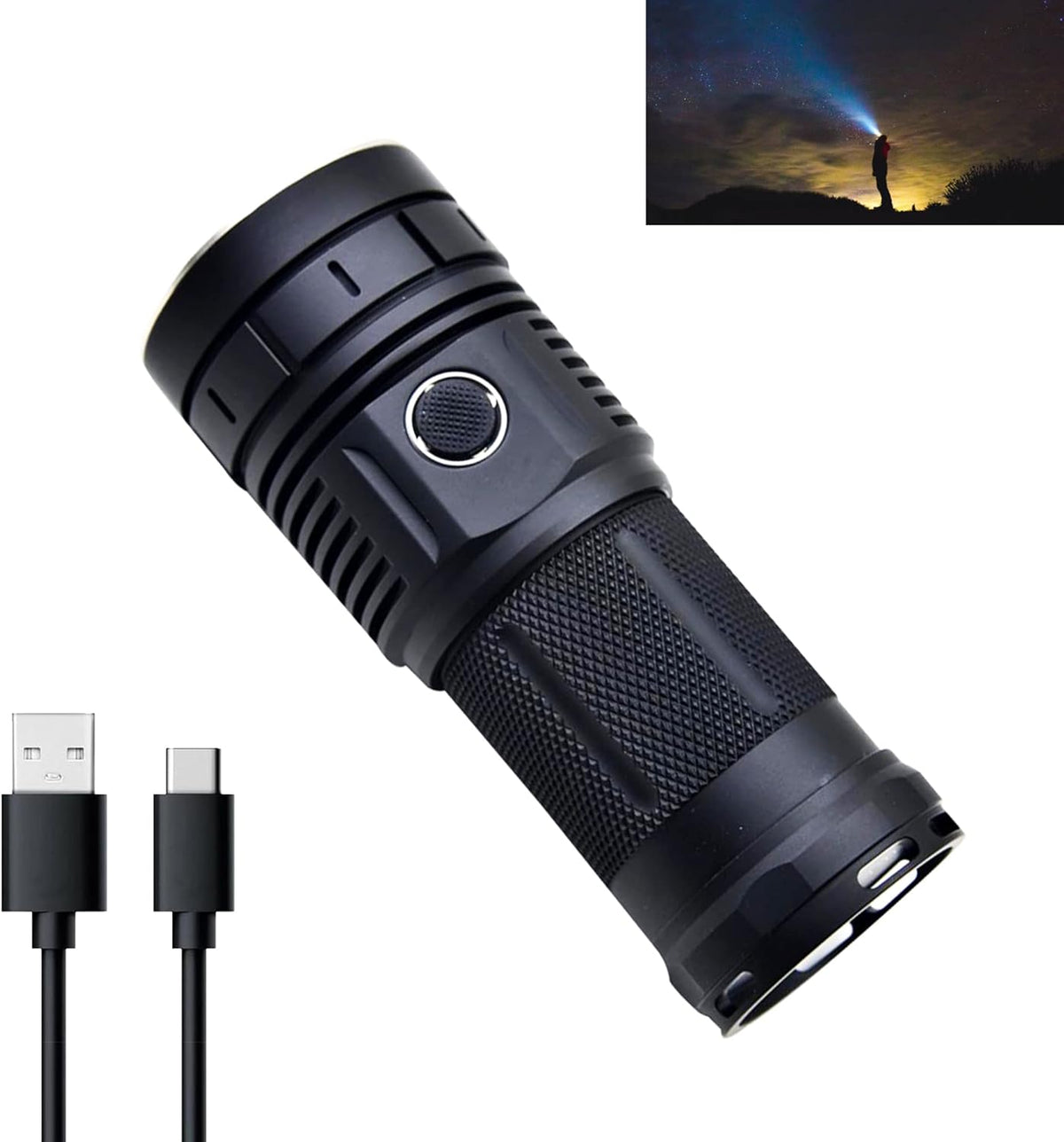 Rechargeable Handheld LED Flashlight IPX7 Waterproof Black J9699