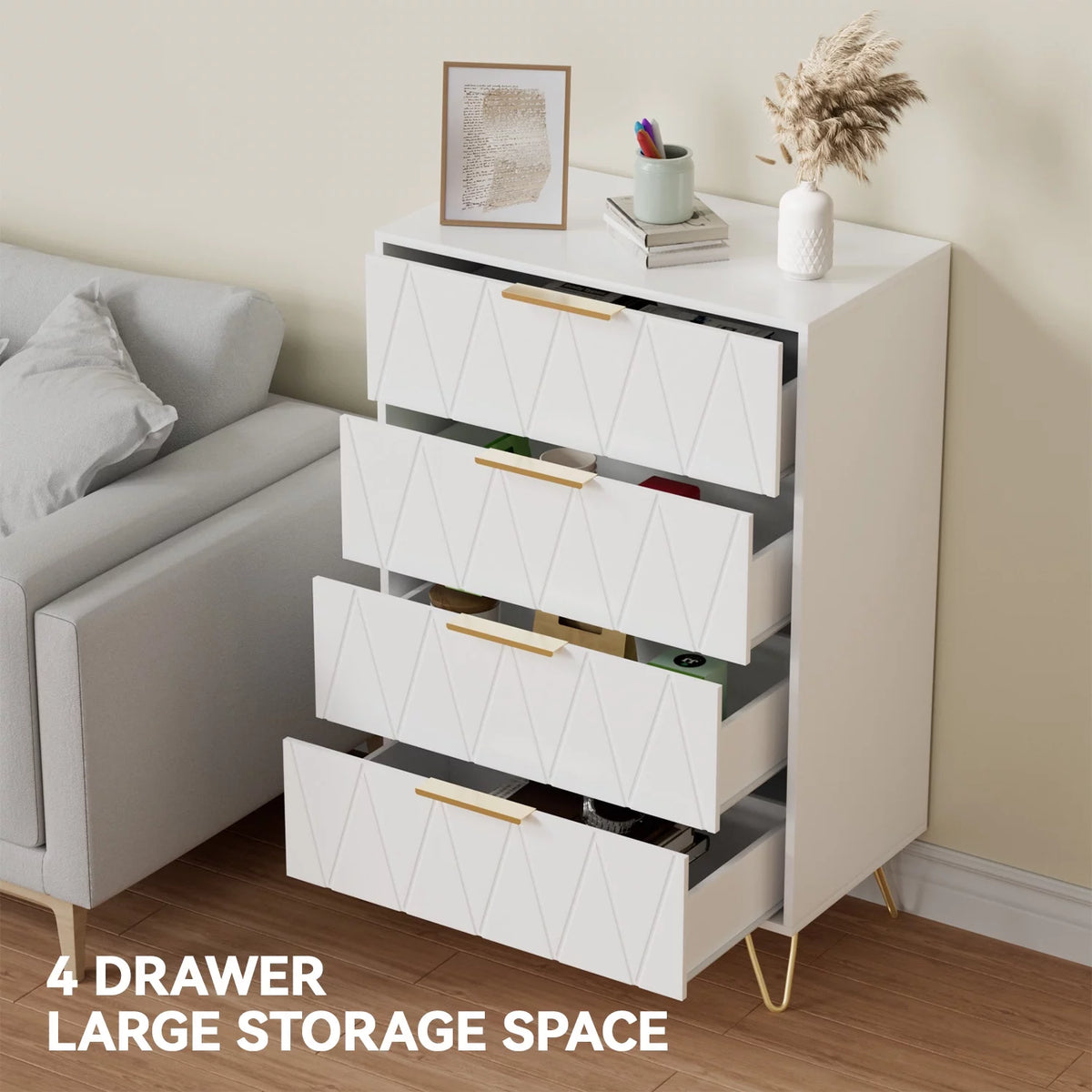 Black 4 Drawer Wood Dresser with Metal Handles F90296