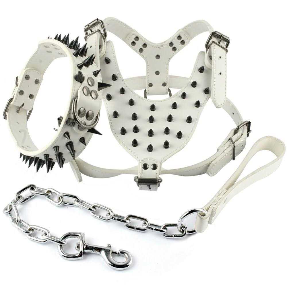 Black Leather Studded 3 Pcs Dog Collar Leash Harness Set K6288