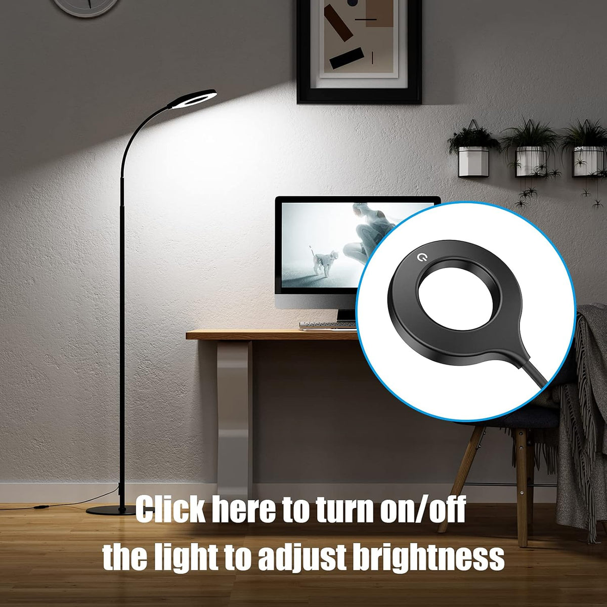 Black Dimmable LED Floor Lamp with Adjustable Gooseneck C6209