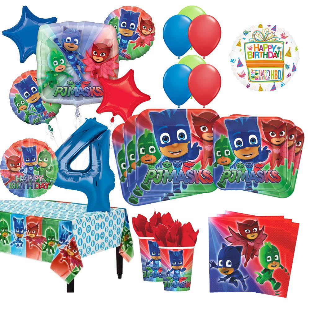 4th Birthday Party Supplies 8 Guest Kit and Balloon Bouquet B486649