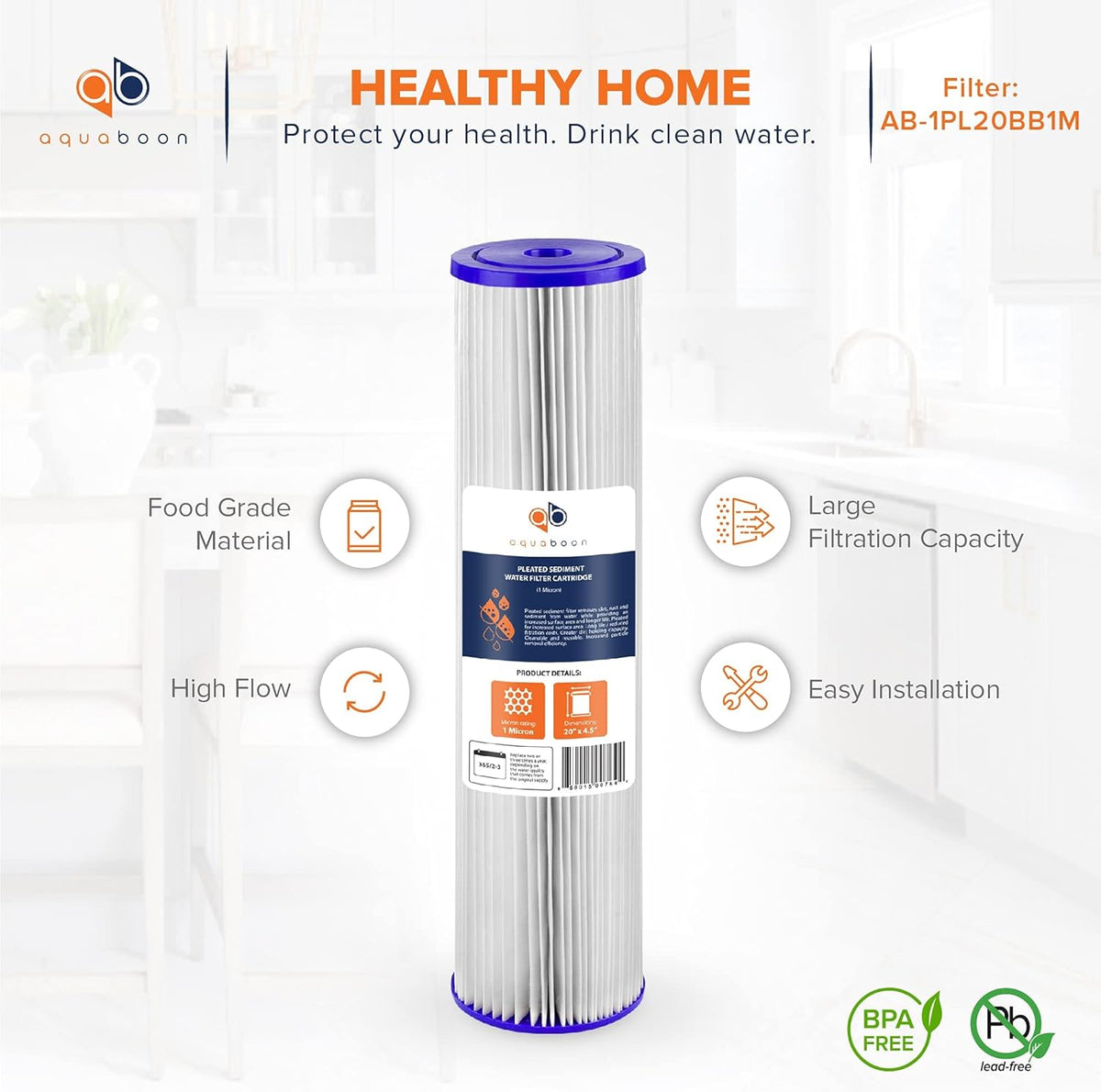 1 Micron 20 Pleated Sediment Water Filter Cartridge 2-Pack W482