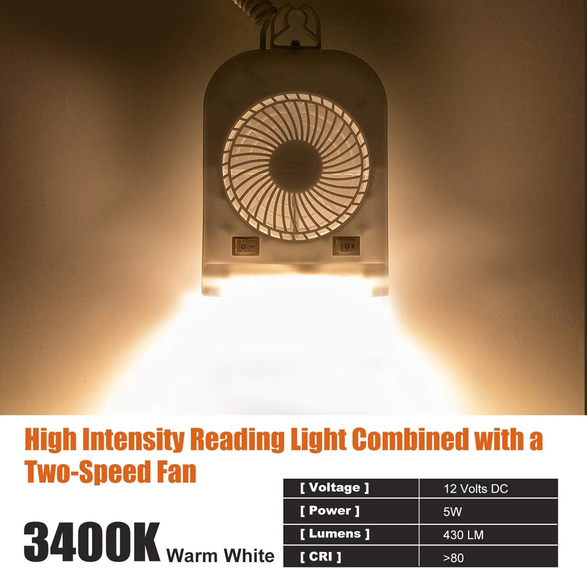 12 Volt RV Camper Fan and LED Light Combo with 2-Speed Fan, Pack of 2 Z4672