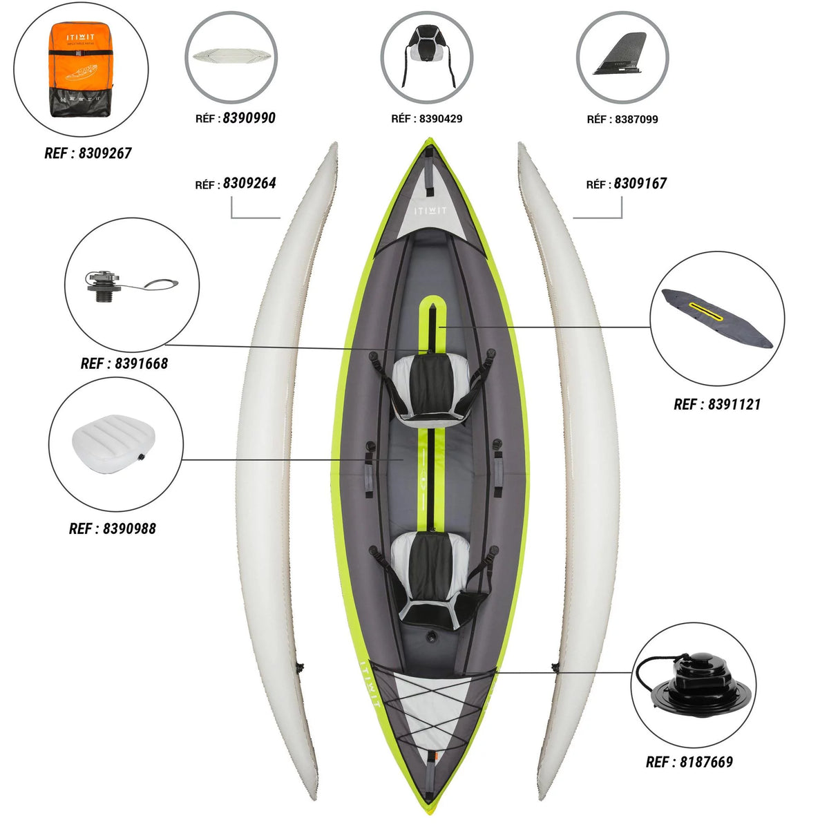 Inflatable Recreational Sit on Kayak with Pump, 1 or 2 Person, Green A29442