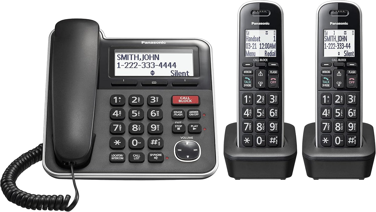 Expandable Corded/Cordless Phone System with Answering Machine and Call Blocking, 2 Handsets, Black N1072