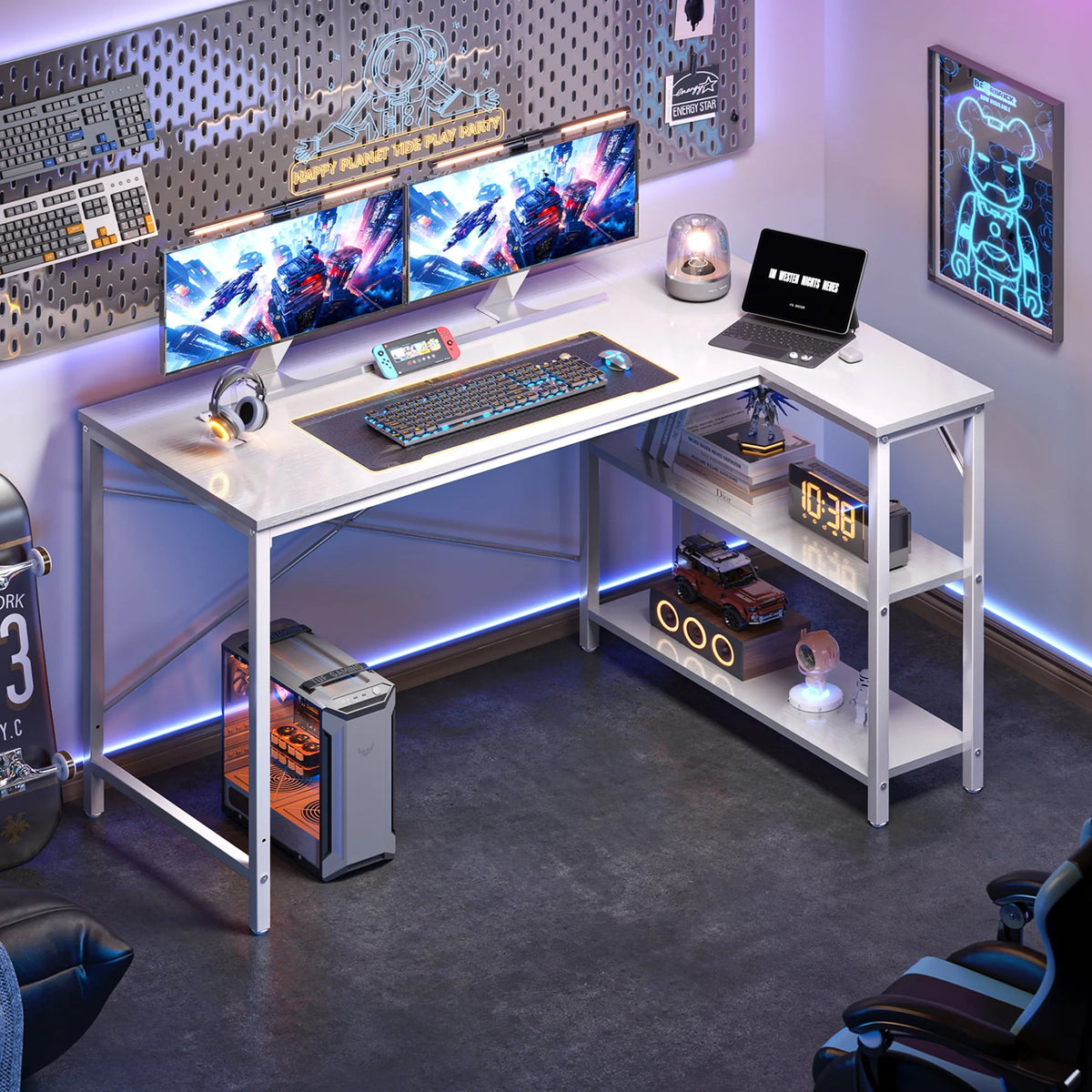 39 inch L-Shaped Desk with Reversible Storage Shelves Metal Frame U4295