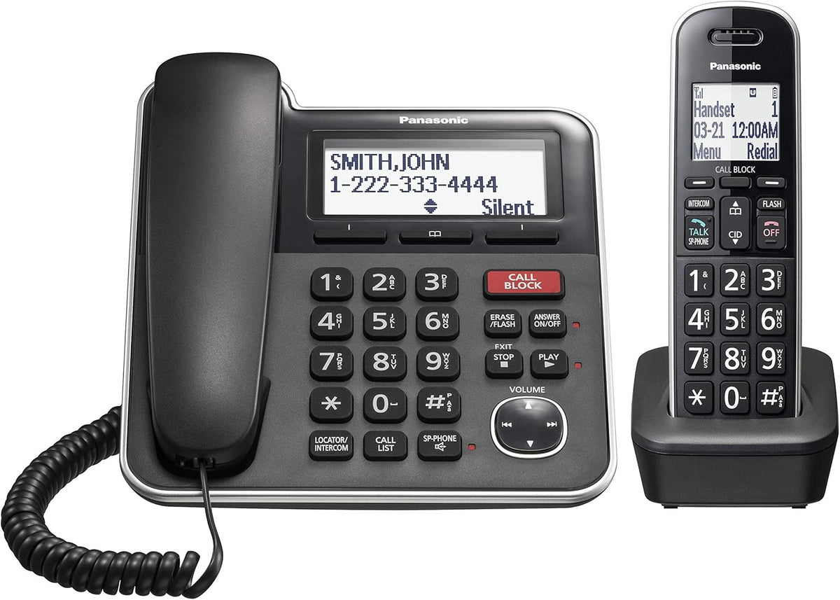 Expandable Corded/Cordless Phone System with Answering Machine and Call Blocking, 2 Handsets, Black N1072