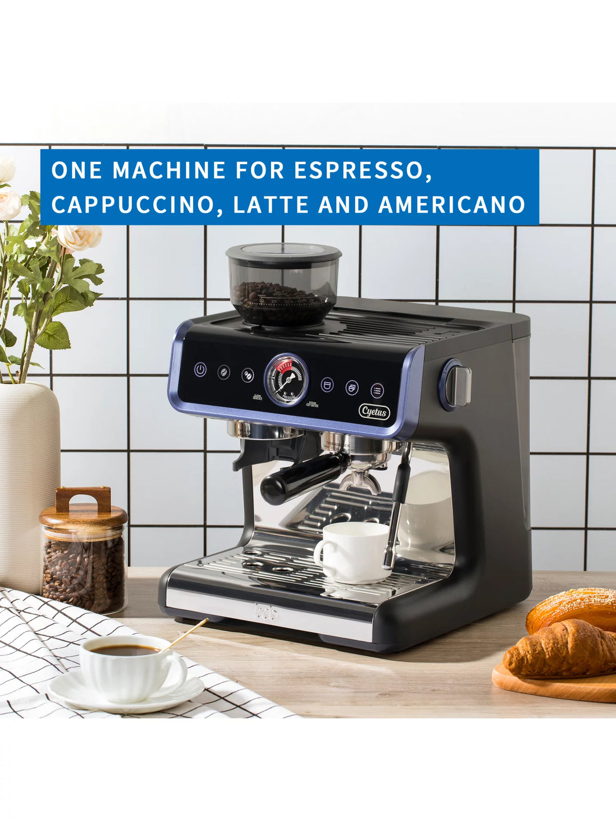 All in One Espresso Machine with Coffee Grinder and Milk Steam Wand M18471