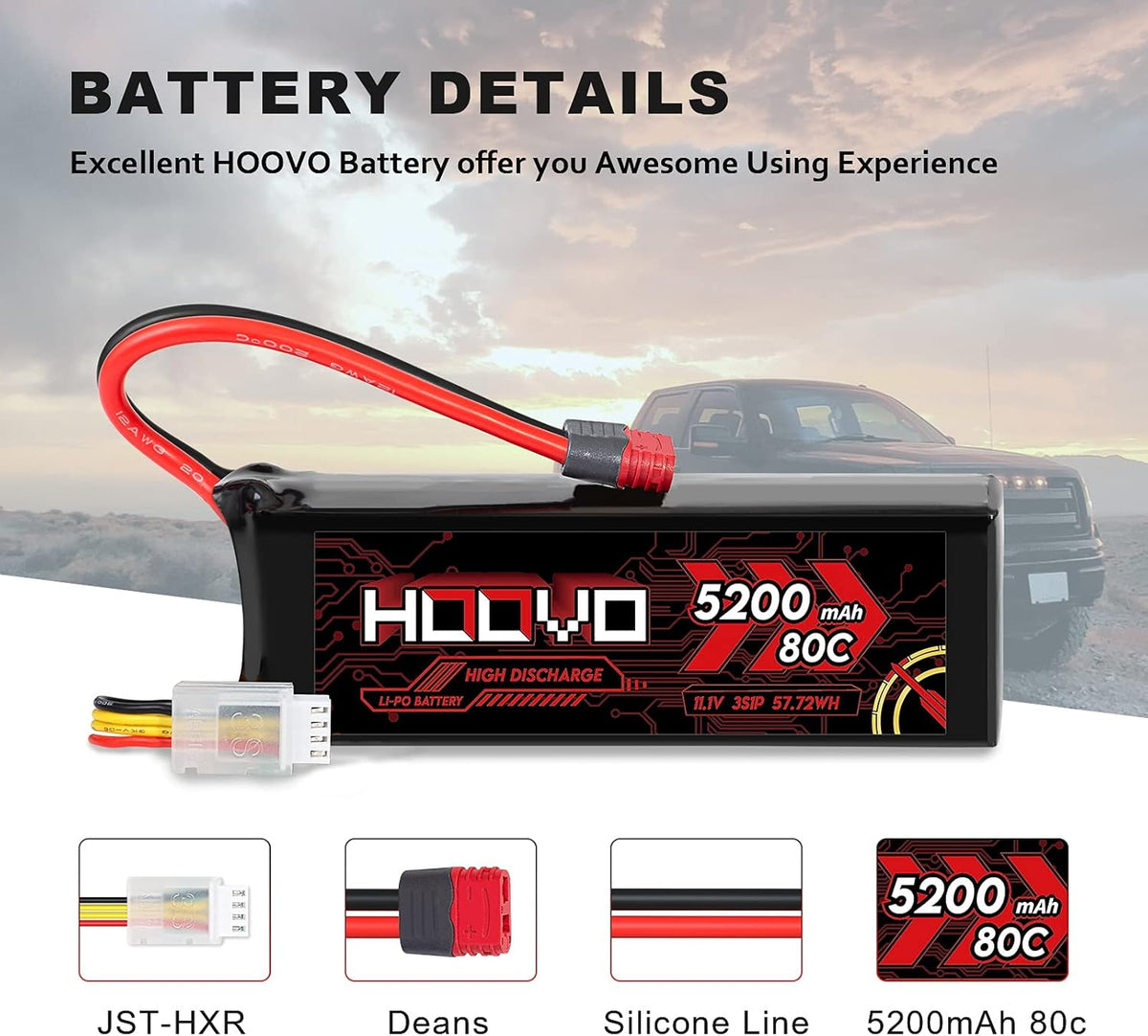 3S 11.1V 80C 5200mAh LiPo Battery with Deans T Plug 2 Packs T7514