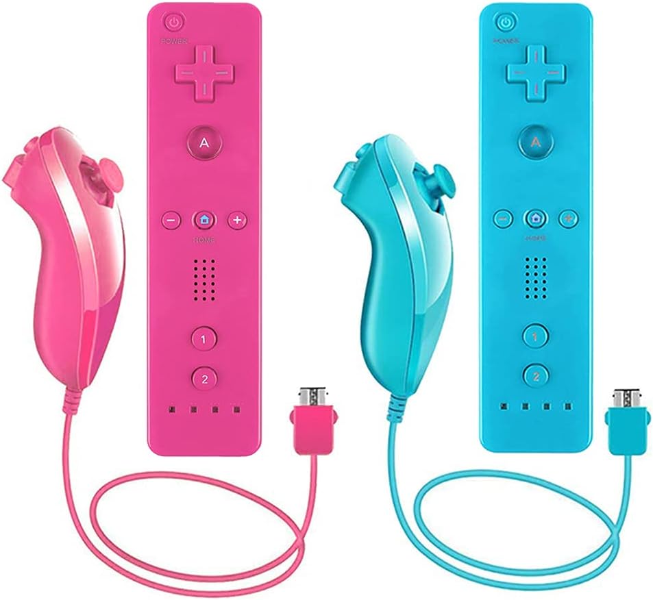 2 Pack Wii Remote Controller and Nunchuck with Silicone Case and Wrist Strap N29021