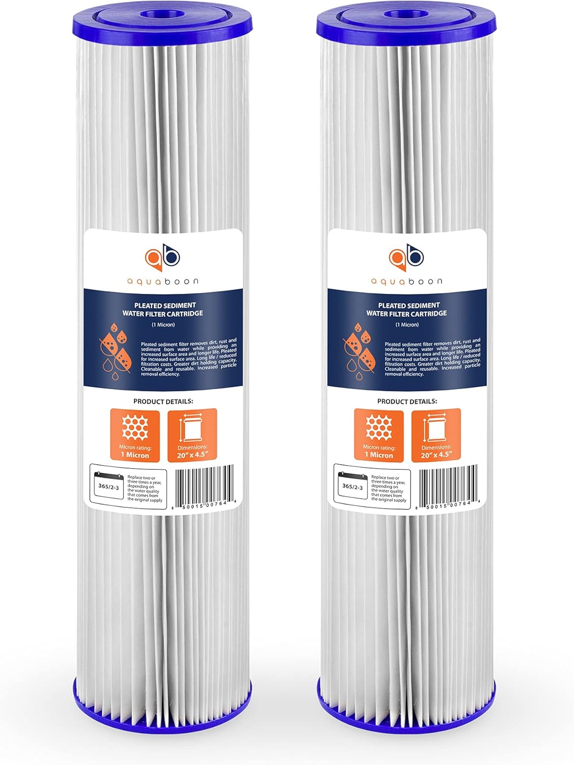 1 Micron 20 Pleated Sediment Water Filter Cartridge 2-Pack W482