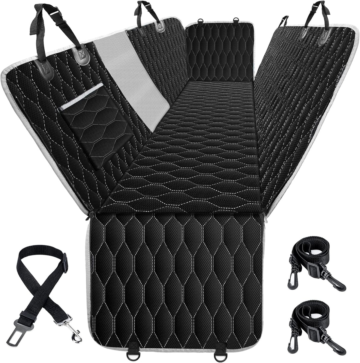 100% Waterproof Nonslip Scratchproof Dog Car Seat Cover with Mesh Window, Black E8885