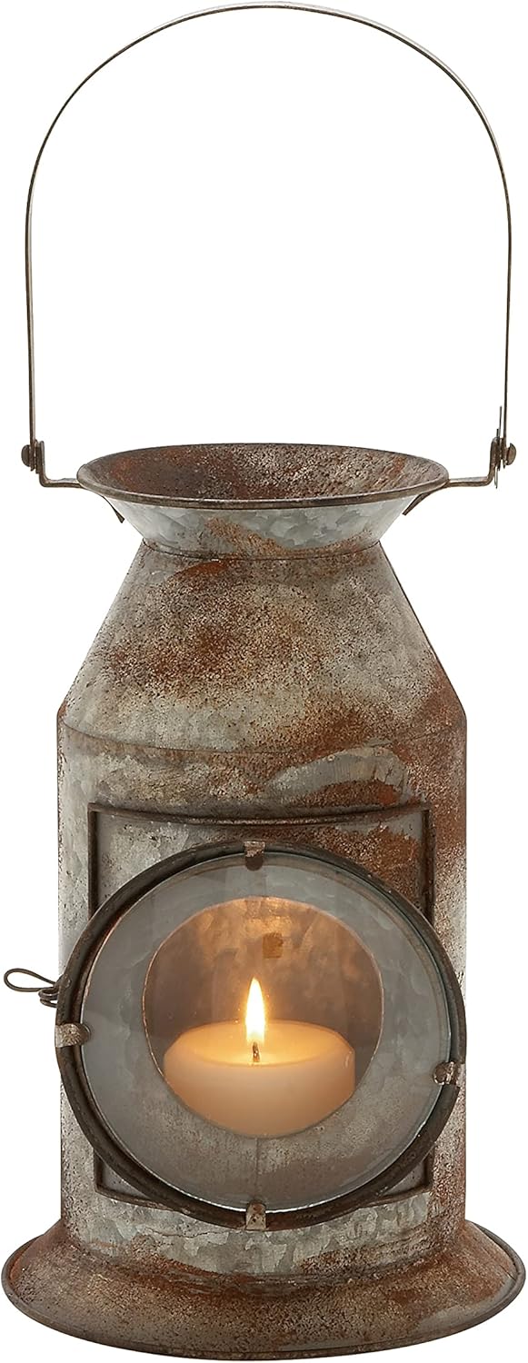 Metal Glass Candle Lantern 8 W 19 H E186097