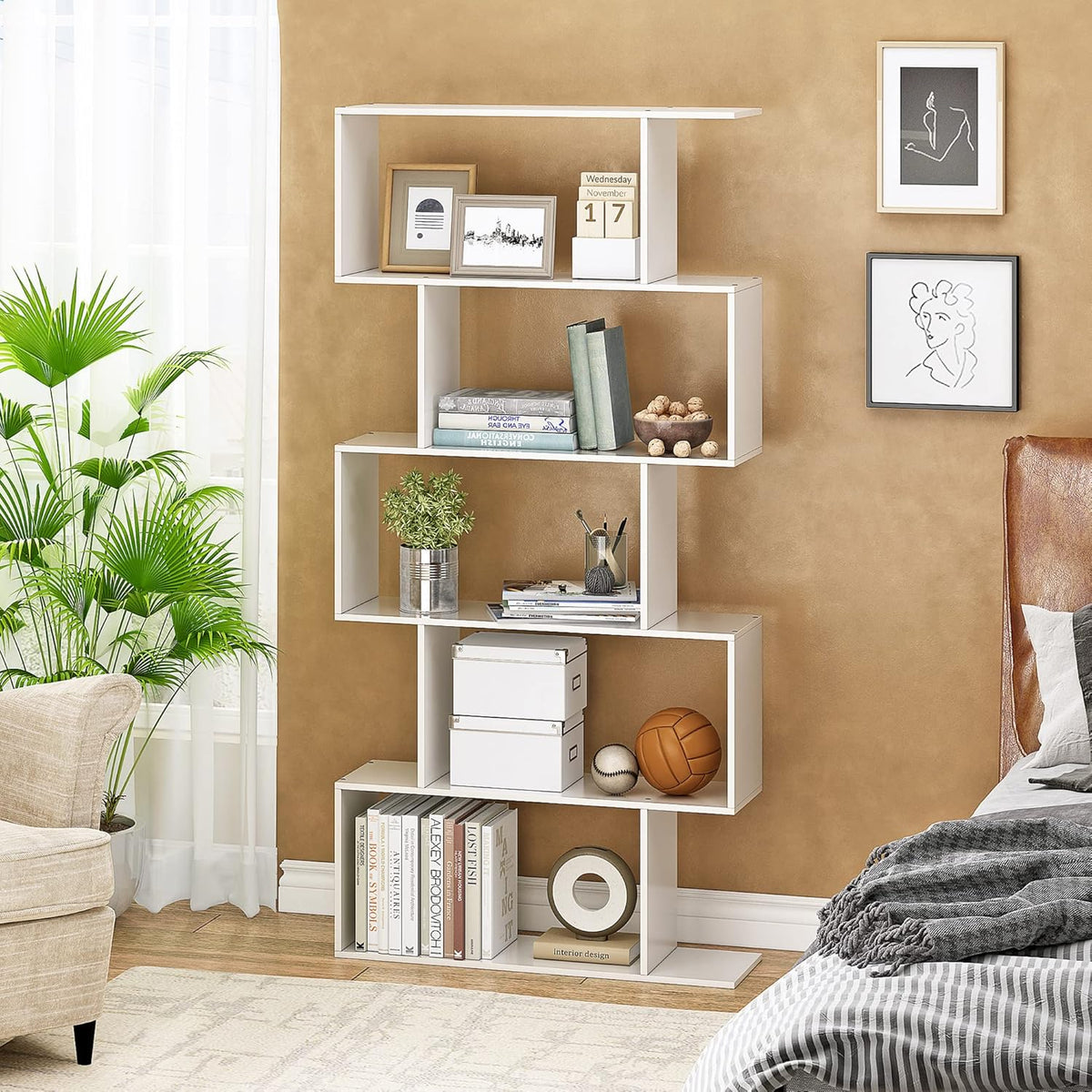 5-Tier White Geometric Bookshelf P285499