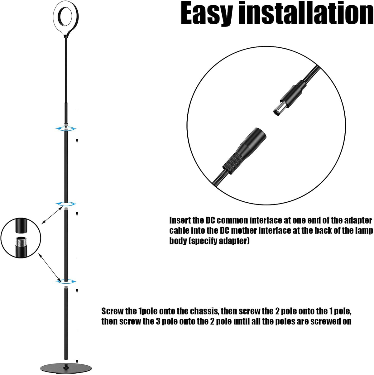 Black Dimmable LED Floor Lamp with Adjustable Gooseneck C6209
