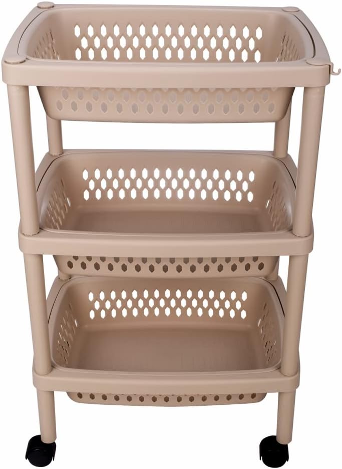 3 Layers Plastic Rolling Storage Cart with Wheels and Removable Baskets E518