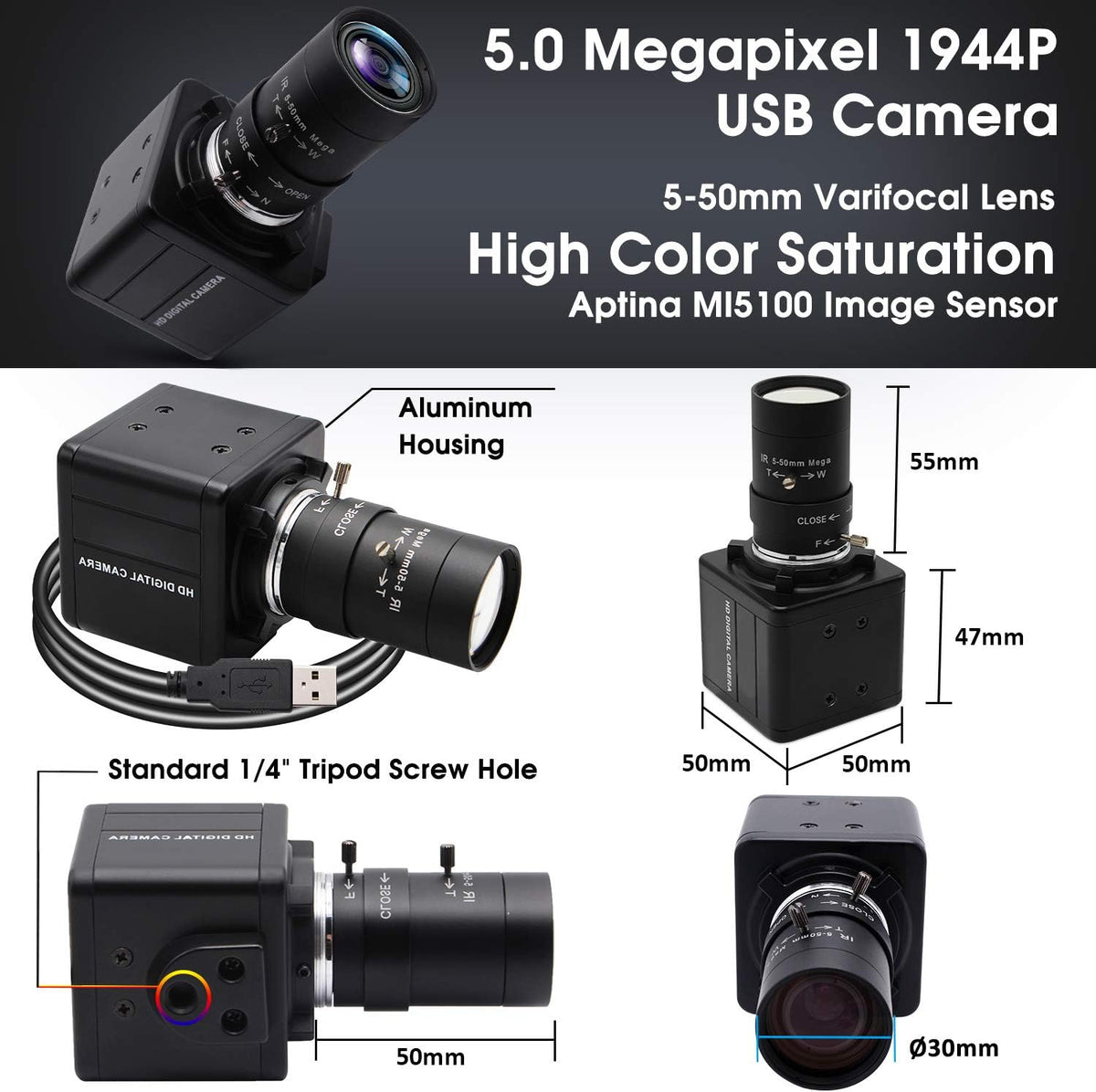 5MP USB Camera with 5-50mm Varifocal Lens M826210